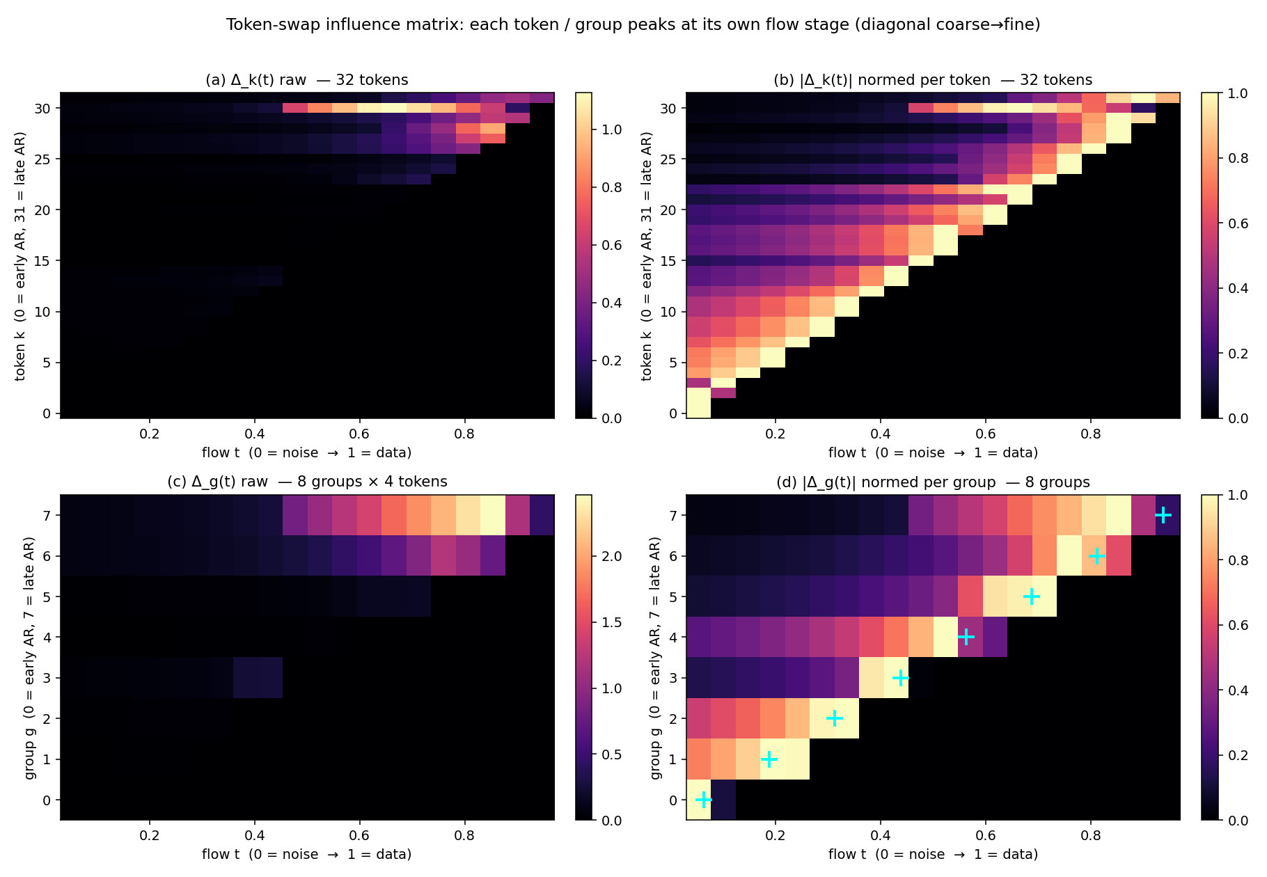 Token x flow-time influence matrix